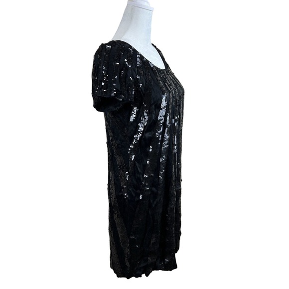 French Connection Dress Women Six Glitter Sequin Little Black Dress Short Sleeve - Picture 4 of 13